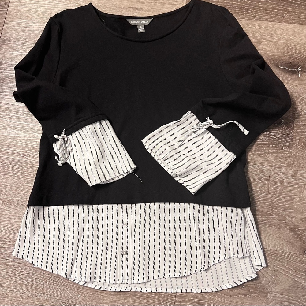 Alexander Jordan® 2pc Look Black & White Blouse Shirt Sweater-Size L